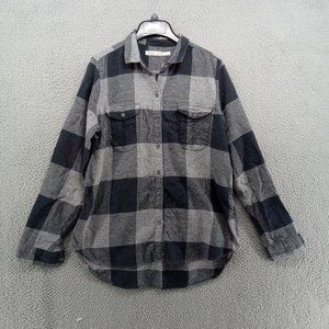 Woolrich Shirt Womens Medium Black Gray Buffalo Check‎ Plaid Flannel Western